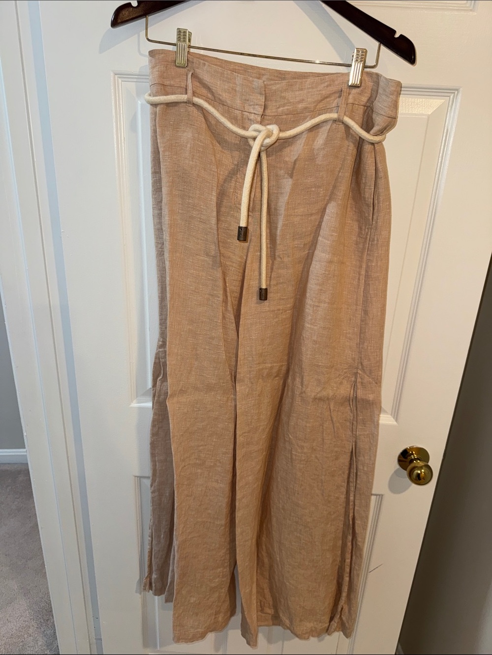 elevenses Beige Wide-Leg Linen Pants with Rope Belt